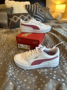 Nwot Puma Carina 2.0 White dusty orchid silver Leather Sneakers 8.5